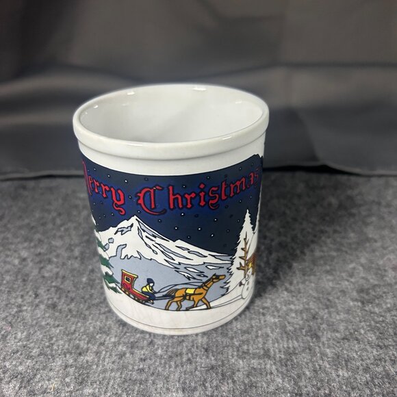 Vintage Festive Season Mug Christmas Tree Village Holiday Coffee Cup Japan - Picture 2 of 6